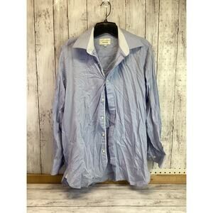 Ted Braker Dress Shirt Mens Cooper Blue White Striped Cotton Long Sleeve Sz 15.5